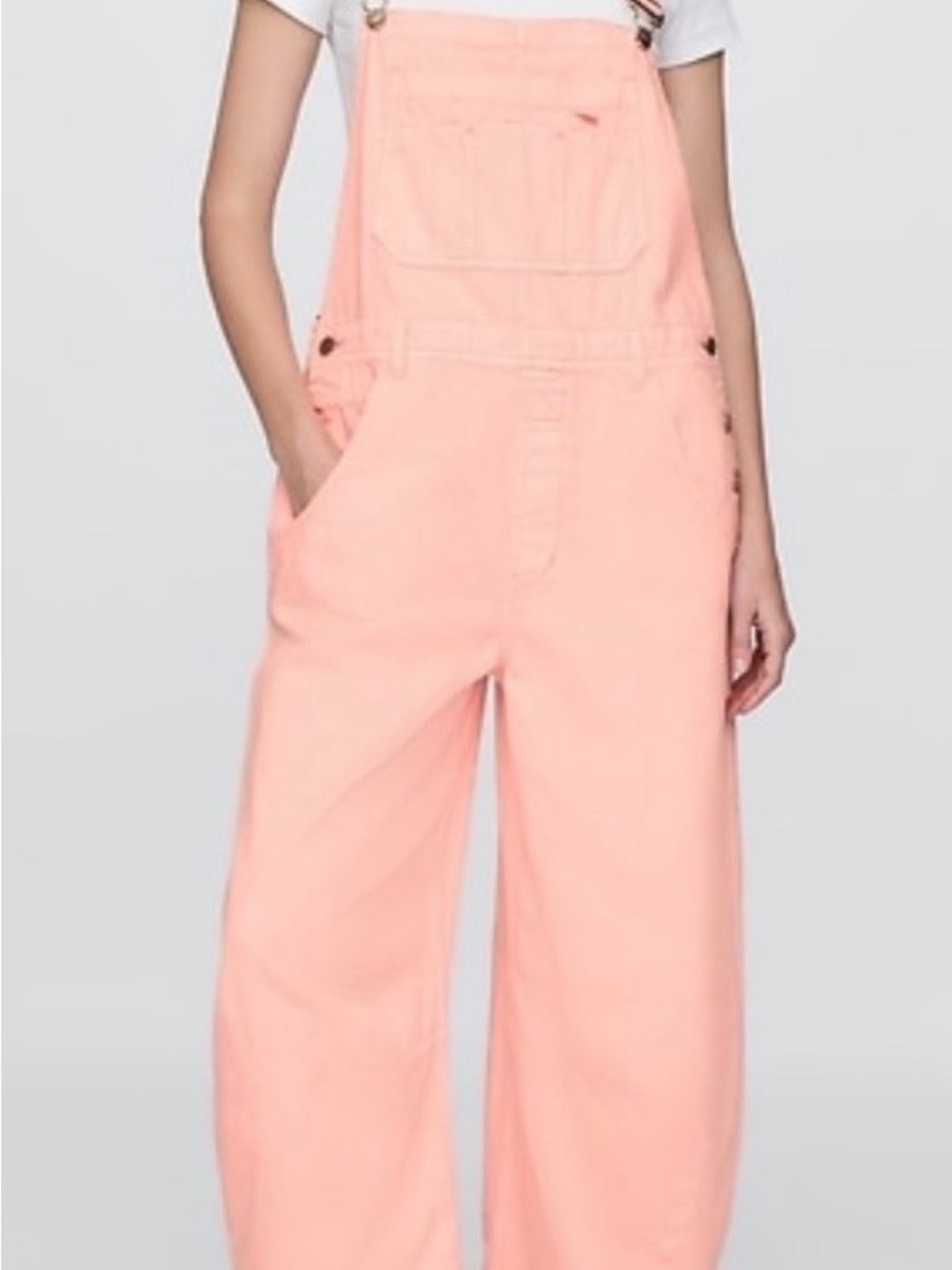 Gap Women's Peach Pink Wide-Leg Denim Overalls - Size Large Petite
